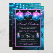 ブルーエレガントとパープルマーメイドボードスウィート16 招待状 (正面/裏面)