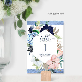 ブルーエレガントとピンクのフローラキンセアニラ テーブルナンバー