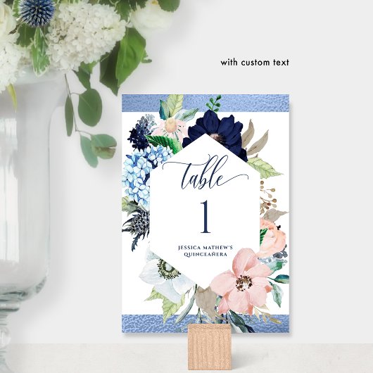 ブルーエレガントとピンクのフローラキンセアニラ テーブルナンバー