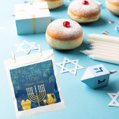 ブルーエレガントと金ゴールドへブルHappy Hanukkah フェイバーバッグ