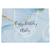 ブルーエレガントと金ゴールドアゲートデザイン ラージペーパーバッグ (正面)