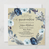 ブルーエレガントと金ゴールドキンセアニラ、フローラ 招待状 (正面)