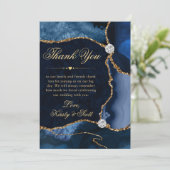 ブルーエレガントと金ゴールドグリッターアゲ結婚ート サンキューカード (スタンド正面)