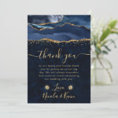 ブルーエレガントと金ゴールドグリッターアゲ結婚ート サンキューカード (スタンド正面)