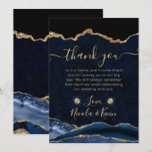 ブルーエレガントと金ゴールドグリッターアゲ結婚ート サンキューカード (正面/裏面)