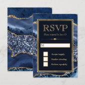 ブルーエレガントと金ゴールドグリッターアゲ結婚ート 出欠カード (正面/裏面)