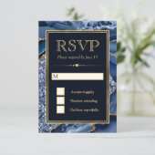 ブルーエレガントと金ゴールドグリッターアゲ結婚ート 出欠カード (スタンド正面)