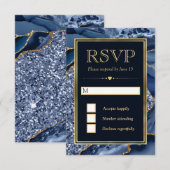 ブルーエレガントと金ゴールドグリッターアゲ結婚ート 出欠カード (正面/裏面)