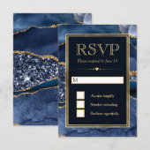 ブルーエレガントと金ゴールドグリッターアゲ結婚ート 出欠カード (正面/裏面)