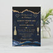 ブルーエレガントと金ゴールドグリッターアゲ結婚ート 招待状 (スタンド正面)