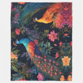 ブルーエレガントと金ゴールドピーコックインカラフルガーデン フリースブランケット (正面)