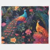 ブルーエレガントと金ゴールドピーコックインカラフルガーデン フリースブランケット (正面(横))