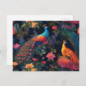 ブルーエレガントと金ゴールドピーコックインカラフルガーデン ポストカード (正面/裏面)