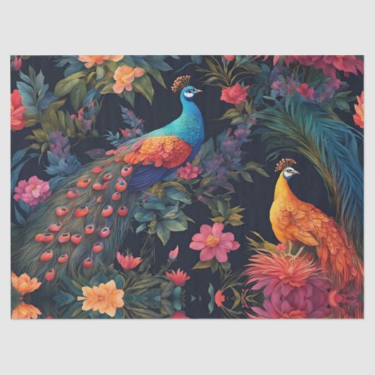 ブルーエレガントと金ゴールドピーコックインカラフルガーデン 薄葉紙 (正面)