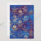 ブルーエレガントと金ゴールドピーコックオーナメント誕生日 招待状 (裏面)