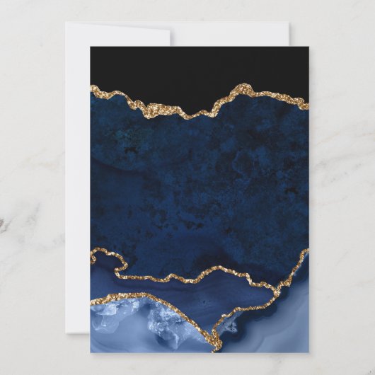 ブルーエレガントと金ゴールドフェイクグリッターアゲ結婚ート 招待状 (裏面)