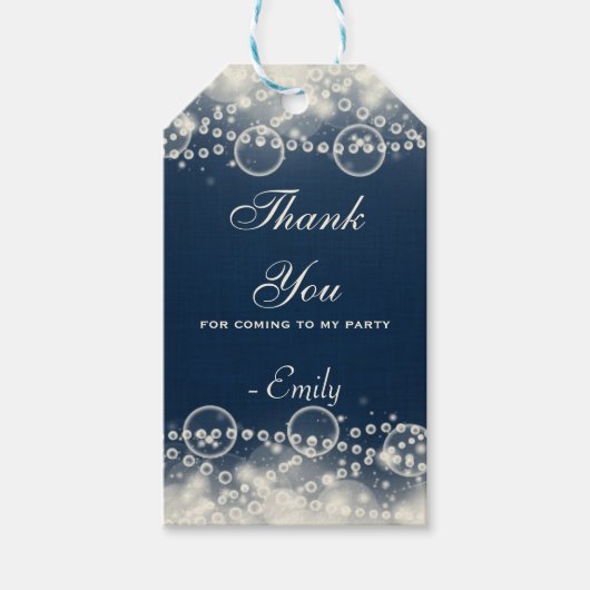ブルーエレガントにレースと真珠ありがとう ギフトタグ (正面)