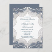ブルーエレガントのバチェロレッテにレース結婚をかける 招待状 (正面/裏面)