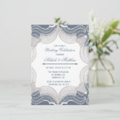ブルーエレガントのレース結婚お祝い写真 招待状 (スタンド正面)