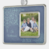 ブルーエレガントの冬のスノーフレークデザイン シルバープレートフレームオーナメント (左)