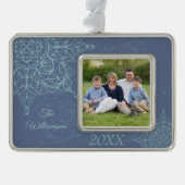 ブルーエレガントの冬のスノーフレークデザイン シルバープレートフレームオーナメント (正面)