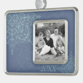 ブルーエレガントの冬のスノーフレークデザイン シルバープレートフレームオーナメント (左)