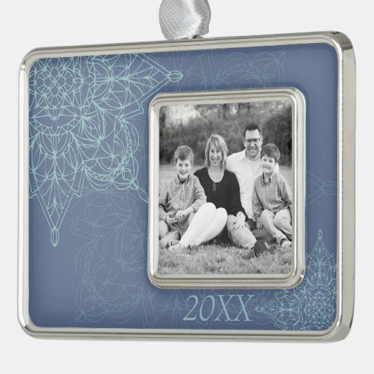 ブルーエレガントの冬のスノーフレークデザイン シルバープレートフレームオーナメント (左)