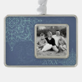 ブルーエレガントの冬のスノーフレークデザイン シルバープレートフレームオーナメント (正面)