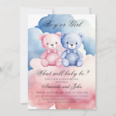 ブルーエレガントまたはピンクのクマの性別の表示 招待状 (正面)