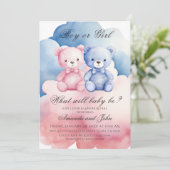ブルーエレガントまたはピンクのクマの性別の表示 招待状 (スタンド正面)