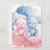 ブルーエレガントまたはピンクのクマの性別の表示 招待状 (裏面)