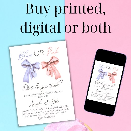 ブルーエレガントまたはピンクの性別の表示を湾曲形 招待状