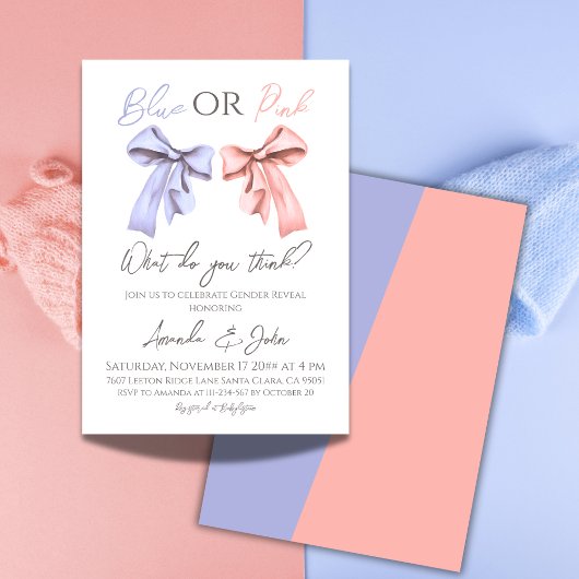 ブルーエレガントまたはピンクの性別の表示を湾曲形 招待状