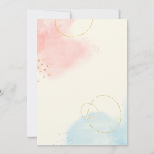 ブルーエレガントまたはピンクの水色を表示する性別 招待状 (裏面)