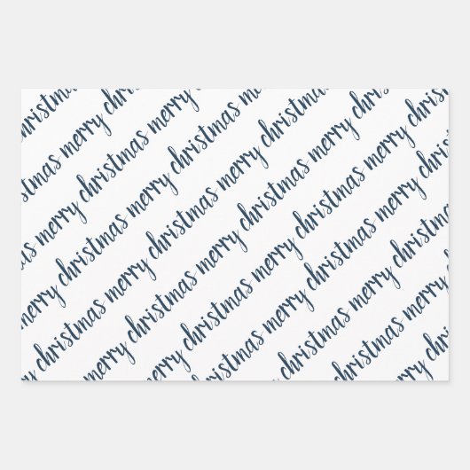 ブルーエレガントアイボリーメリークリスマス ラッピングペーパーシート (正面)