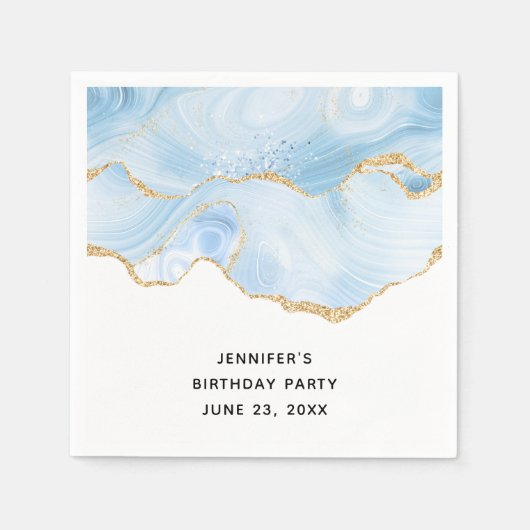ブルーエレガントアカッコいいゲートと金ゴールドグリッターリボン スタンダードカクテルナプキン (正面)