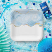 ブルーエレガントアカッコいいゲートと金ゴールドグリッターリボン ペーパープレート (パーティー)