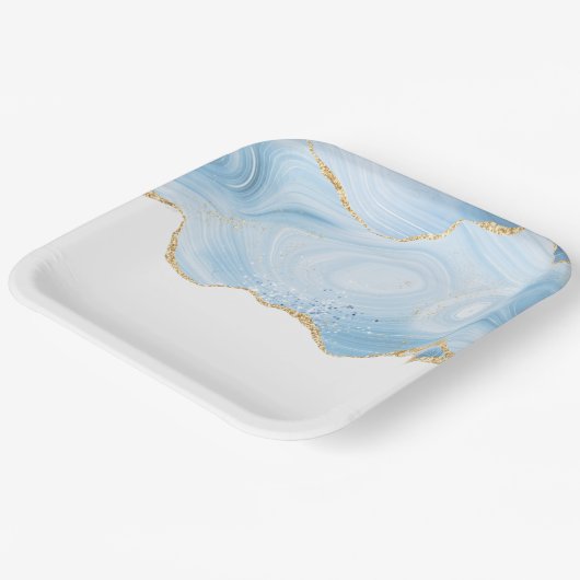 ブルーエレガントアカッコいいゲートと金ゴールドグリッターリボン ペーパープレート (傾斜あり)