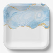 ブルーエレガントアカッコいいゲートと金ゴールドグリッターリボン ペーパープレート (正面)