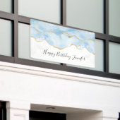 ブルーエレガントアカッコいいゲートと金ゴールドグリッターリボン 横断幕 (ビルの外側)