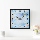 ブルーエレガントアカッコいいゲートと金ゴールドグリッター スクエア壁時計 (ホーム)