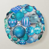 ブルーエレガントアクアクリスマスオーナメント休暇 ラウンドクッション (裏面)