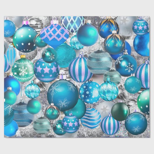 ブルーエレガントアクアクリスマスオーナメント休暇 ラッピングペーパー (フラット)