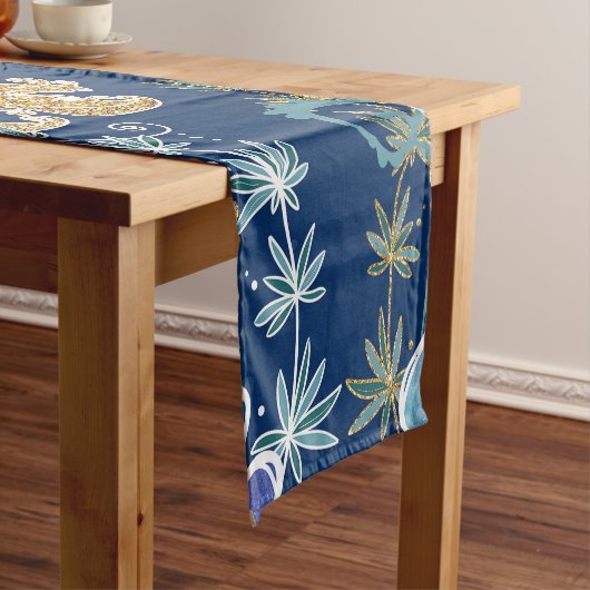 ブルーエレガントアクアターコイズ金ゴールドグリッター海 ショートテーブルランナー (インサイチュ)