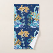 ブルーエレガントアクアターコイズ金ゴールドグリッター海 バスタオルセット (ハンドタオル)