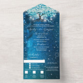 ブルーエレガントアクアティール(緑がかった色)ハートリーフツリー結婚ズ オールインワン招待状 (内側)