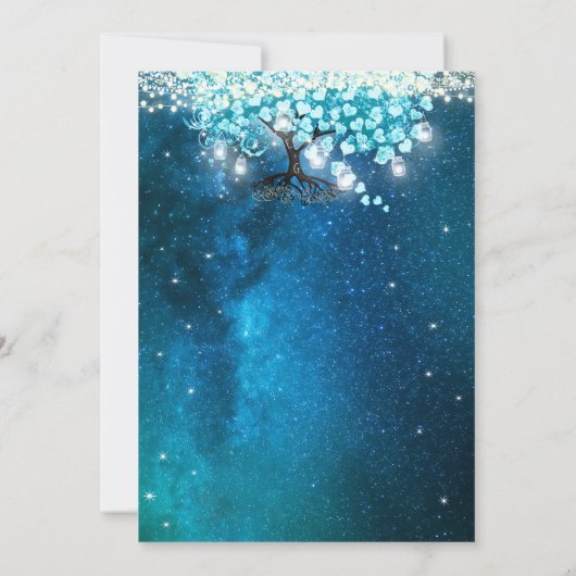 ブルーエレガントアクアティール（緑がかった色）ハートリーフツリー結婚ズ 招待状 (裏面)
