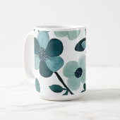 ブルーエレガントアクアフローラルパターンマグカップデザイン コーヒーマグカップ (正面左)