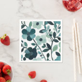 ブルーエレガントアクアフローラ植物学紙ナプキンス スタンダードカクテルナプキン (インサイチュ)