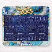 ブルーエレガントアクアマーブルアートフェイクグリッター2025 マウスパッド (正面)